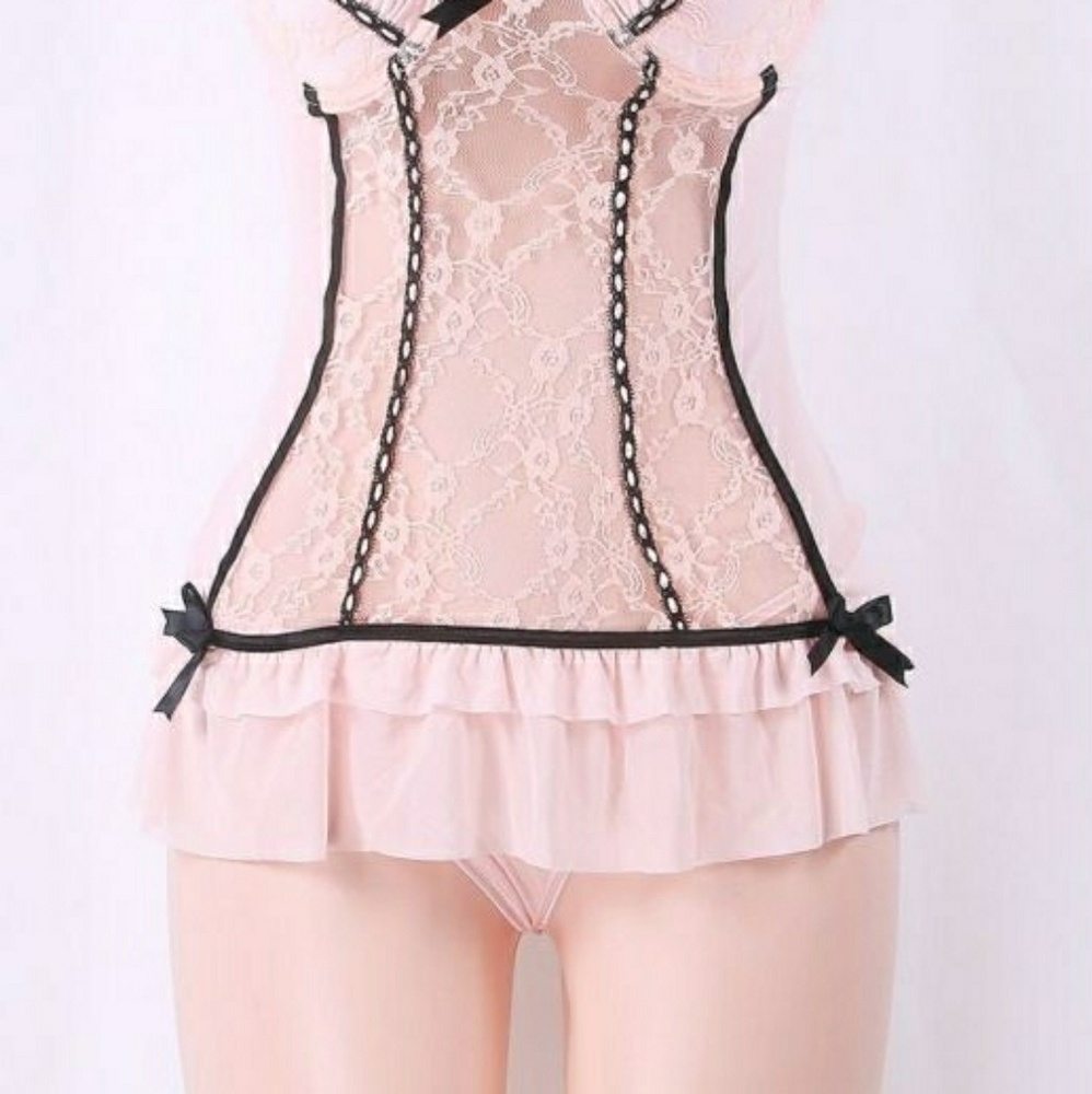 ✔SOLD on Ⓜ✔Pink Lace Padded Sexy Babydoll - Picture 2 of 7